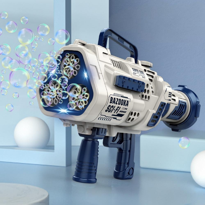 Pistola de bolhas Neptune Rocket de 24 furos - Blaster automático com show de luzes LED e modo Gatling de 800+ BPM para crianças_voghion.com