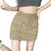 Women's Clothing Khaki Denim Skirt Women Summer New High Waist Slim Niche Pocket A Line Short Skirt Hip Skirt_voghion.com