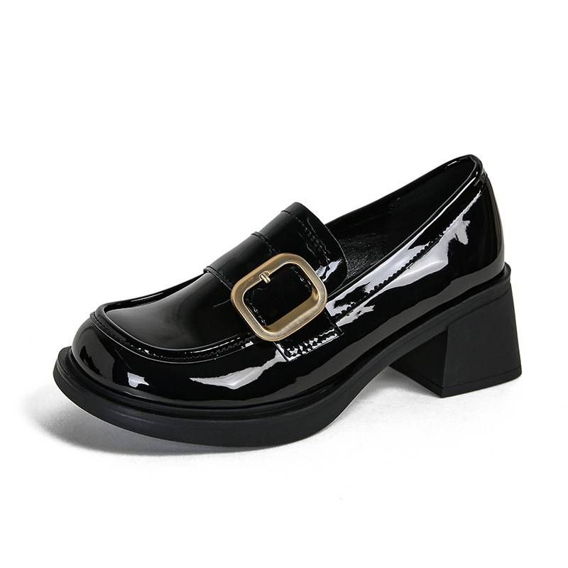Mocassins pour femme – Chaussures en cuir verni à talon épais de 4 cm (2 finitions)_voghion.com
