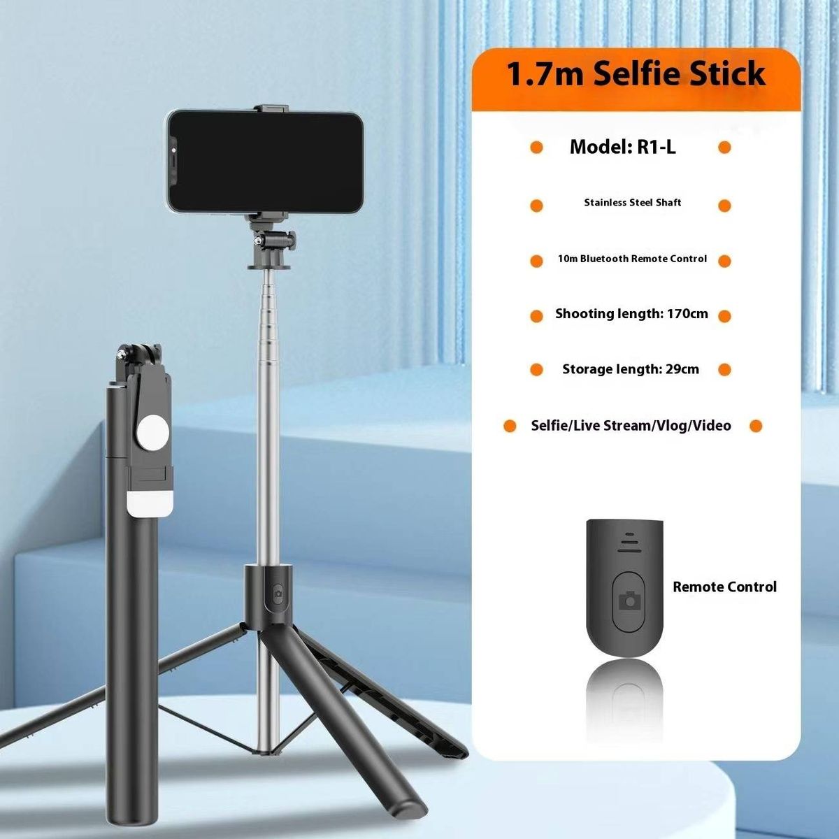 Obrotowy statyw do selfie 360° z pilotem Bluetooth i oświetleniem LED – 1 m/1,7 m, wysuwany uchwyt na telefon do transmisji na żywo, podróży i vlogów_voghion.com
