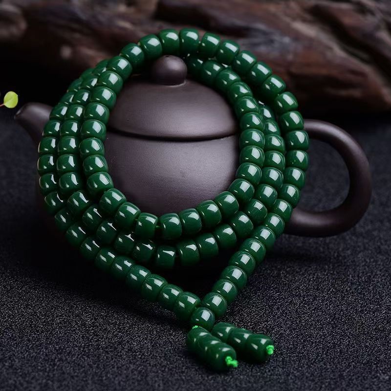 Perline rotonde color verde ghiaccio in stile antico, 108 perline, braccialetto buddista, ciondolo a mano con catena multi-anello per uomini e donne, adatto per coppie._voghion.com