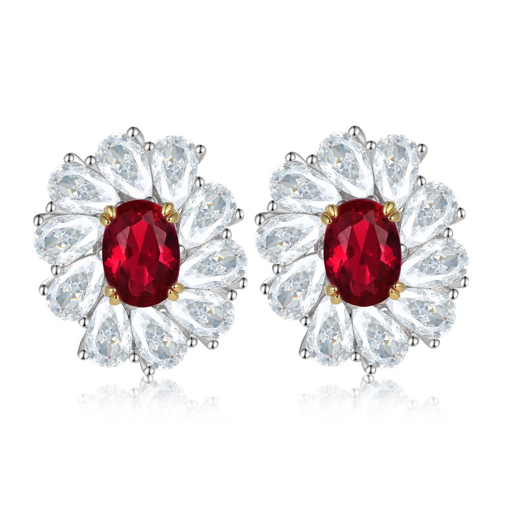 Boucles d'oreilles tendance et légères, style rétro, en forme de goutte d'eau, en zircone cubique, en argent sterling S925, avec rubis en forme de dôme._voghion.com