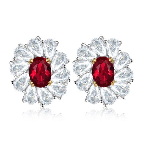 Boucles d'oreilles tendance et légères, style rétro, en forme de goutte d'eau, en zircone cubique, en argent sterling S925, avec rubis en forme de dôme._voghion.com