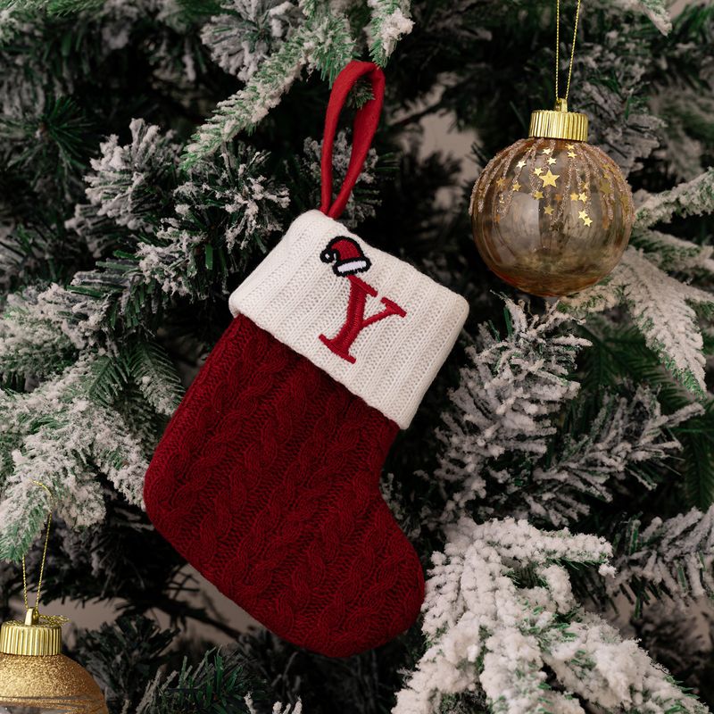 Christmas Decoration Red Knitted Christmas Stocking Christmas Tree Pendant Embroidered Wool Letter Stocking_voghion.com
