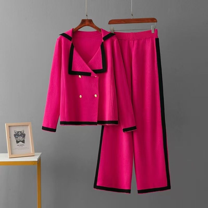 Completo alla moda in rilievo per abbigliamento femminile, elegante e anti-età, maglione girocollo alla moda + pantaloni sportivi casual in maglia larghi_voghion.com