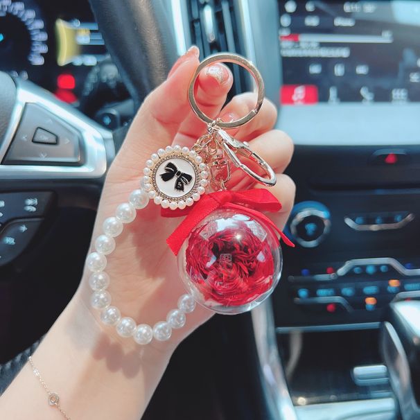 Portachiavi con piccolo fiore immortale Austin in filo di perle, creativo, regalo per le feste, semplice e alla moda, portachiavi per auto, ciondolo per borsa._voghion.com