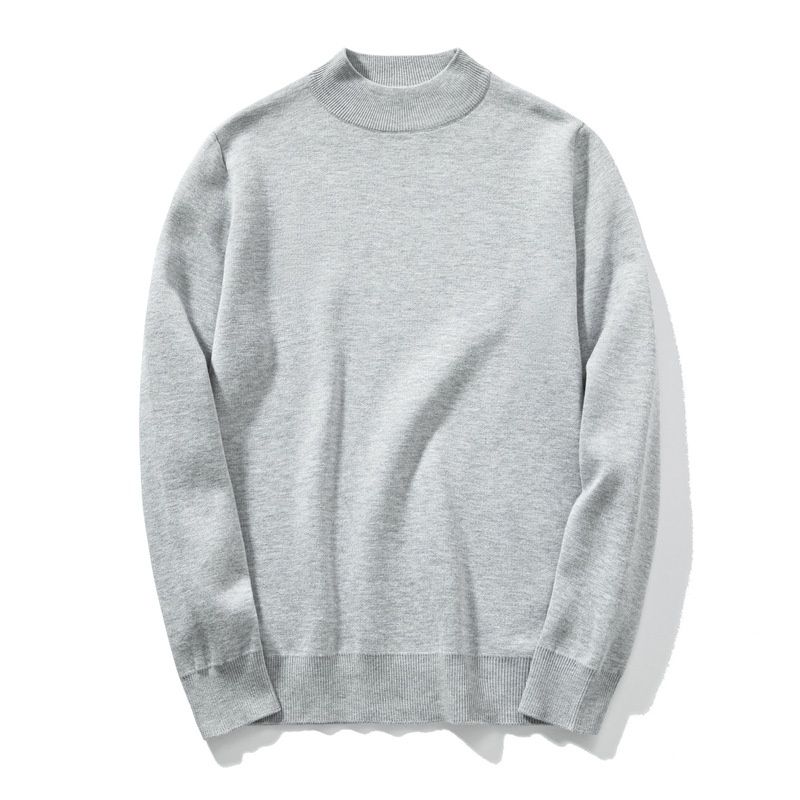 Suéter de punto con cuello alto y capa base de color liso puro, forro polar, ropa informal de negocios para hombre_voghion.com