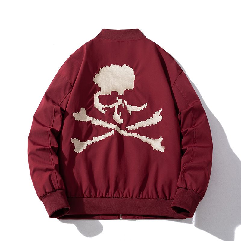 Herrenbekleidung, Hip-Hop-Bomberjacke mit Totenkopf-Stickerei, locker geschnittene Jacke, modische Baseball-Uniformen für Herren und Damen_voghion.com