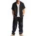 Summer Linen Loose Men's Beach Casual Printed Hooded Short Sleeve Shirt And Long Pants Set For Men_voghion.com