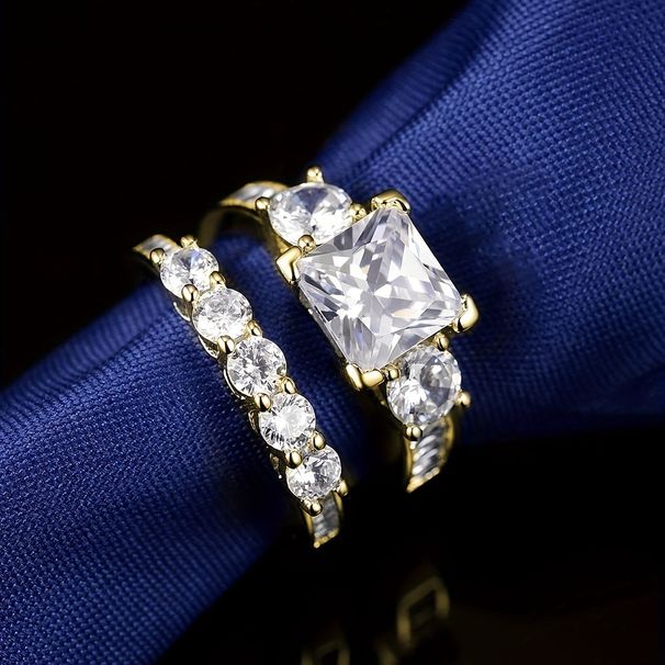 Set di anelli geometrici in zirconia: anelli impilabili quadrati e circolari per coppie, fidanzamento, regalo, lusso leggero, alla moda e anti-ossidazione_voghion.com