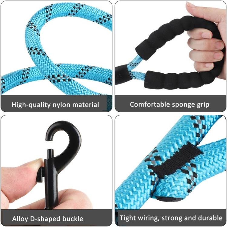 Double Handle Dog Leash Nylon Reflective Rope For Control Safety Training_voghion.com