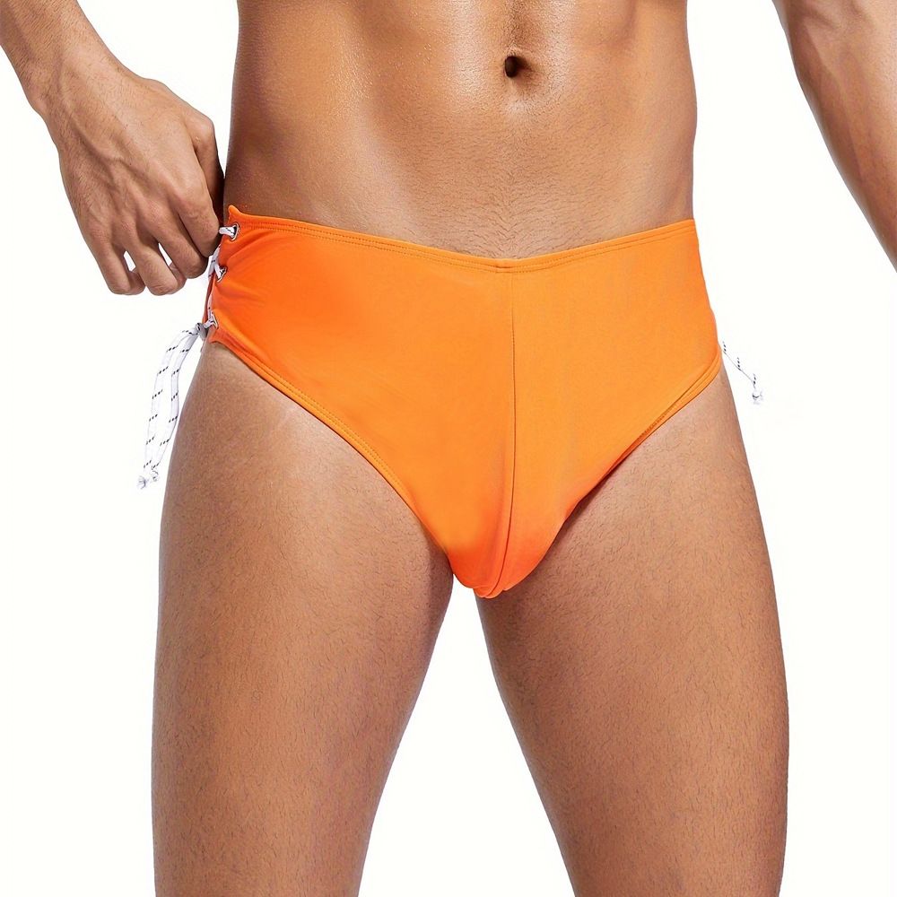 Men's Sexy Solid-Color Swim Shorts - Dual Side Drawstrings & Anti-Slip Lining (Quick-Dry Fabric & UPF 50+) - Beach & Pool Wear_voghion.com