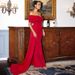 Damenbekleidung Elegantes rotes Satin-Abendkleid mit einem Halsausschnitt und Temperament für Damen, kurzärmelig, lang, High-End-Wickelbrust_voghion.com