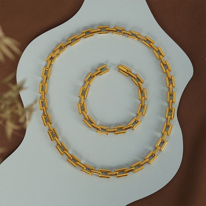 Collana a strati semplice con bracciale in oro placcato sottovuoto, in acciaio al titanio, stile hip-hop, versatile._voghion.com