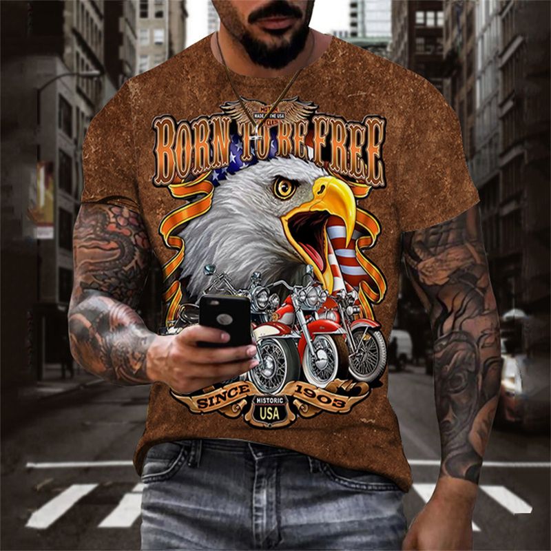 New men's casual 3D digital print slim pullover men's short sleeve T-shirt_voghion.com