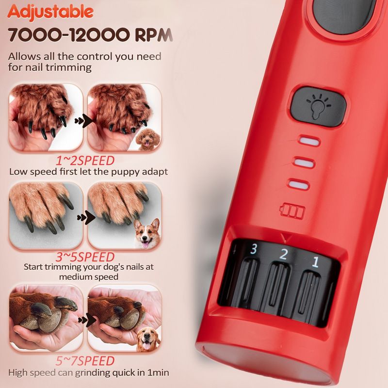 Quiet 7 Speed Rechargeable Pet Painless Nail Grinder_voghion.com