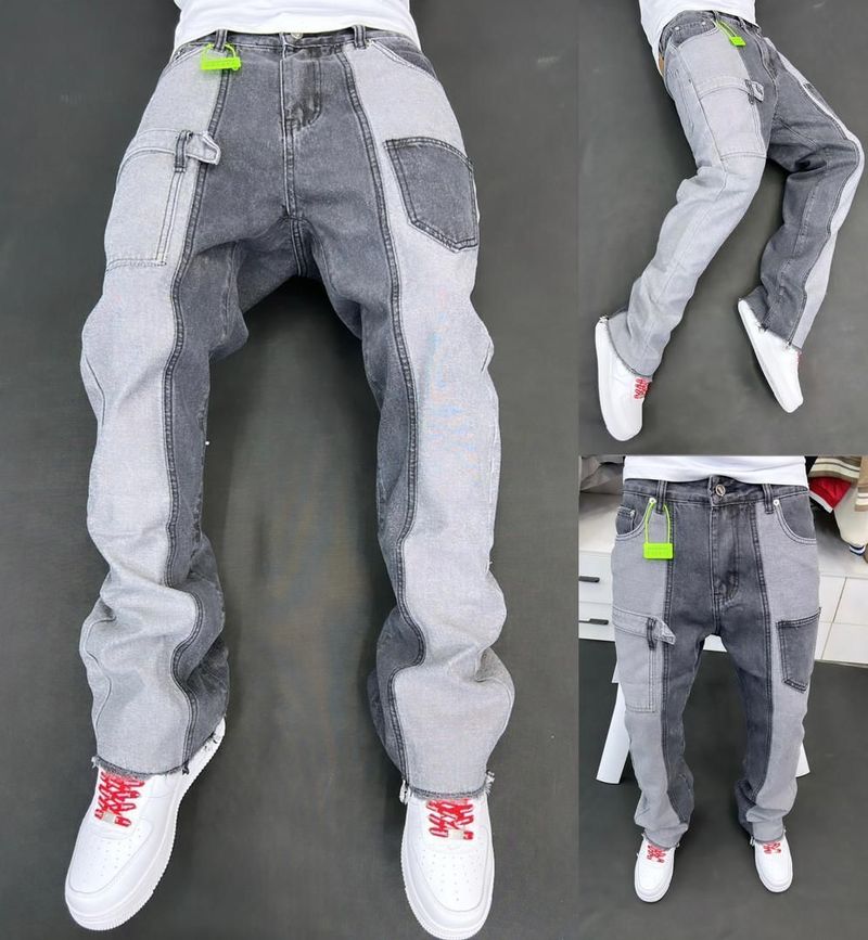 Jean bleu rétro pour hommes, marque tendance, fermeture éclair, Design de Niche détachable, pantalon droit, tendance_voghion.com