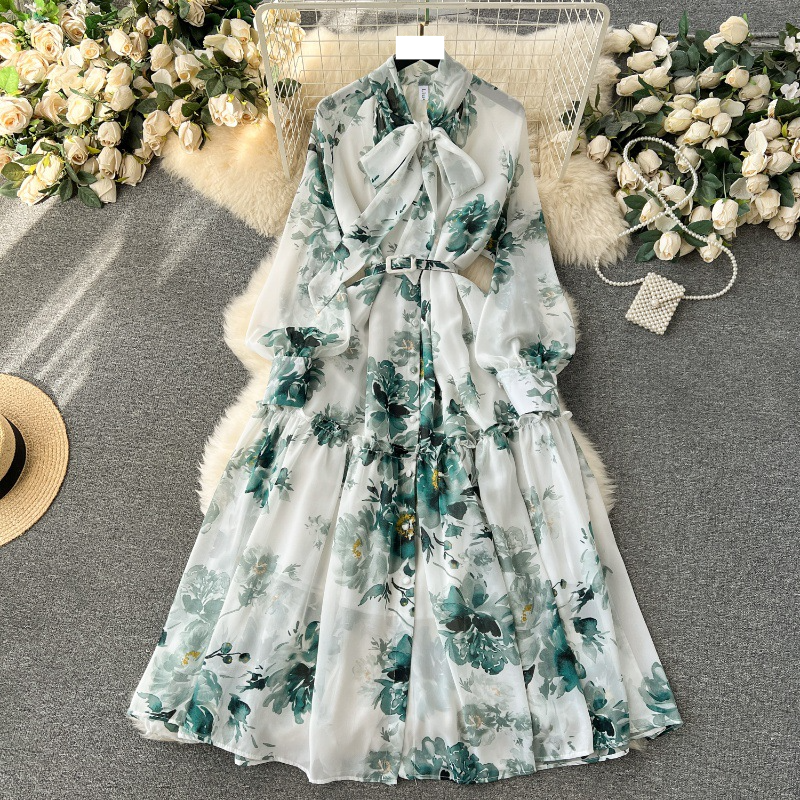 Women's Fashion Long Vintage Print Dress_voghion.com