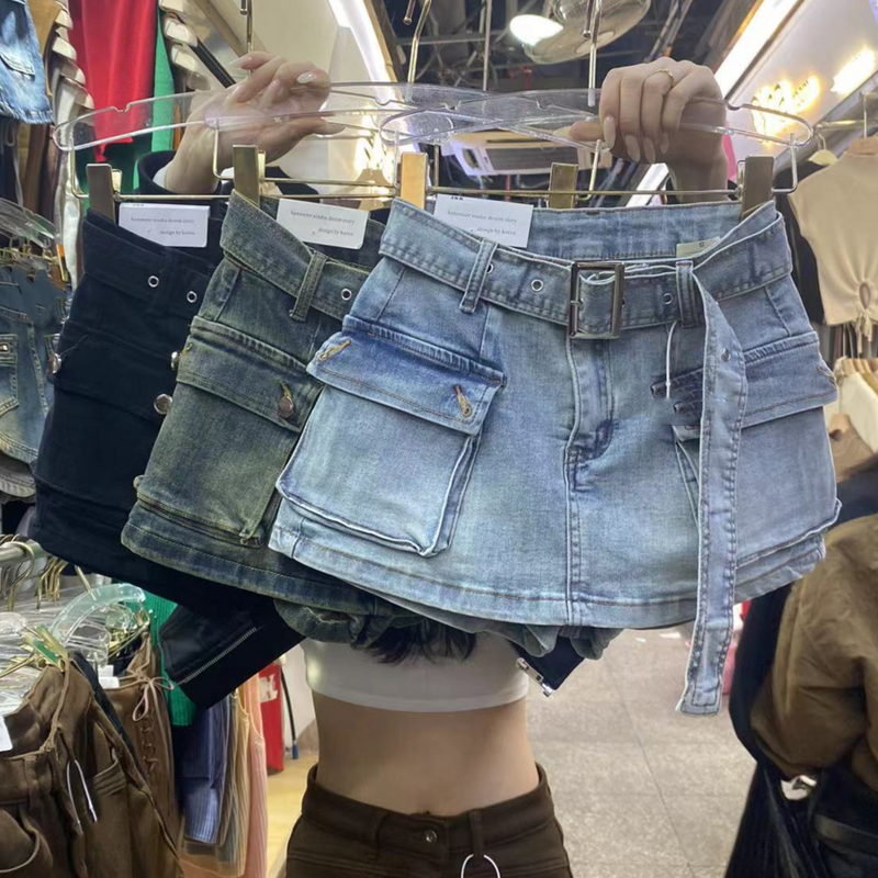 Damenbekleidung Echte Aufnahmen von den Ständen Neue Jeansshorts mit hoher Taille und A-Linie für Frauen Heiße Mädchen Schlanke, hüftengestreckte Hotpants mit hoher Taille_voghion.com
