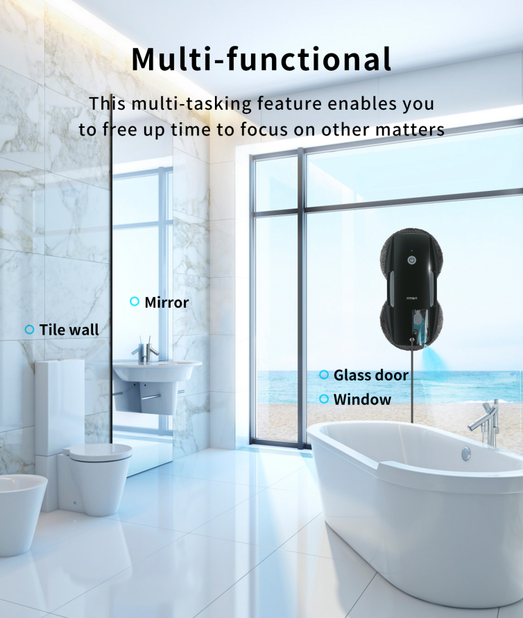 Robot nettoyeur de vitres PST9Pro - Système de navigation gyroscopique à 6 axes avec technologie d'atomisation ultrasonique de 20 ml, capacité d'aspiration de 3800 Pa, batterie de 750 mAh_voghion.com