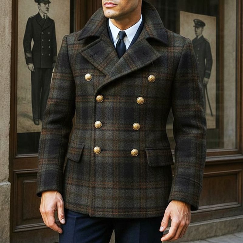 Men's Checkered Double-Breasted Blazer – Premium Wool-Like Polyester Coat For Business Casual & Smart Office Wear (Classic Plaid, S-XXXL)​_voghion.com