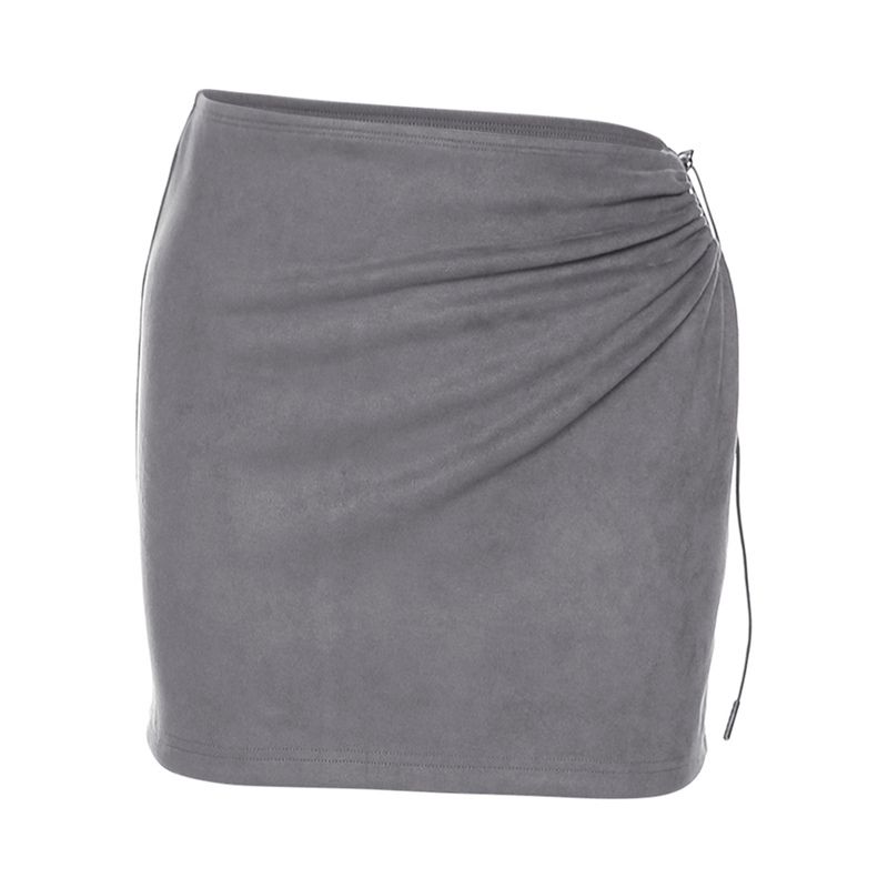 Gonna corta midi versatile e di alta qualità, vestibilità slim, con arricciatura su un lato, design di nicchia WEIRD PUSS per donna_voghion.com