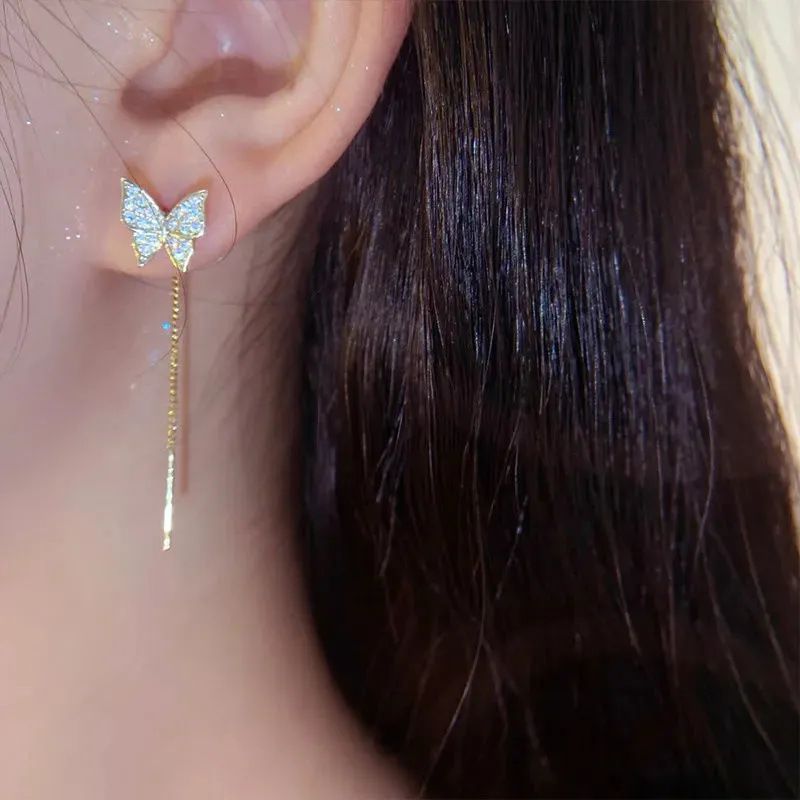 Stessa lega di rame, zircone semplice, farfalla, piccolo design a folla, orecchini di lusso di alta gamma, versatili_voghion.com
