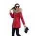 Women's long slim-fitting cotton-padded jacket with large fur collar and down-padded jacket_voghion.com