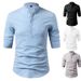Men's Casual Linen-Like Short Sleeve Shirt With Stand Collar – Breathable & Lightweight For Summer & Spring_voghion.com