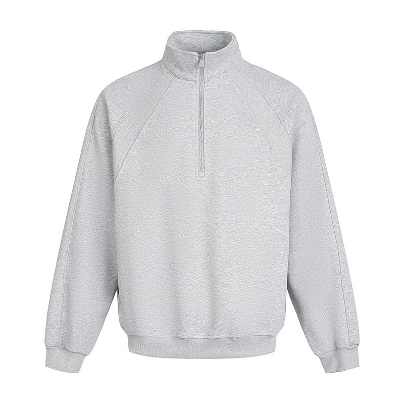 Maglietta da uomo con mezza cerniera, stile giapponese retrò, tinta unita, con fondo inferiore, nuova, ampia, coppia, top, tendenza_voghion.com