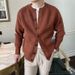 Men's Knit Cardigan Sweater - Thick Warm Open Front Coat With Baseball Collar, Soft Breathable Polyester Blend, Relaxed Fit For Business Casual_voghion.com