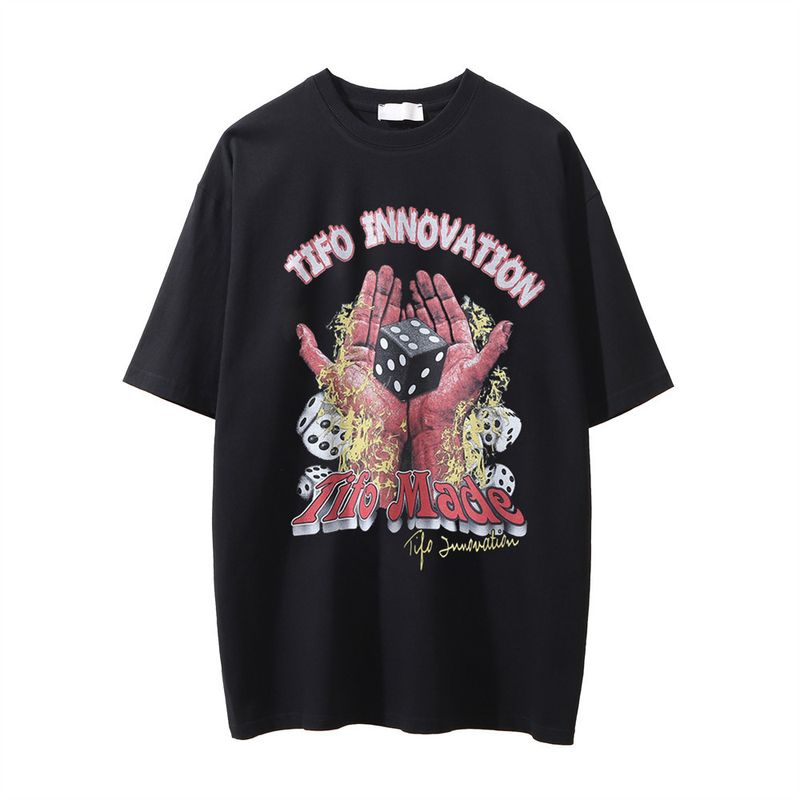 T-shirt à manches courtes pour homme, imprimé Street Dice, col rond, ample et tendance, à cinq points, été_voghion.com