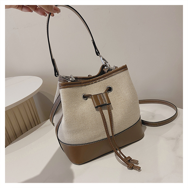 Bolsa feminina nova moda bolsa transversal oblíqua com cordão patchwork bolsa balde de lona_voghion.com