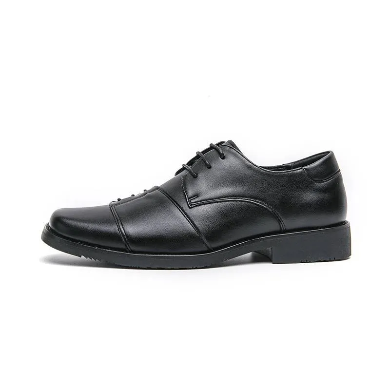 Chaussures pour hommes à bout carré, chaussures derby à lacets en cuir véritable, style britannique, marron, pour robe de banquet et de mariage_voghion.com