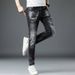 Men's Slim Fit Stretch Jeans With Distressed Details - Black & Gray Washed Denim Pants For Casual Wear_voghion.com