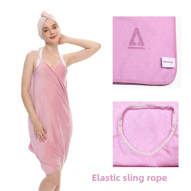 ​​Premium Sling Bathrobe - Ultra-Soft Microfiber Post-Shower Wrap, Lightweight & Quick-Dry, Adjustable Straps For Women (Pink/Lavender, M-L Size)​_voghion.com