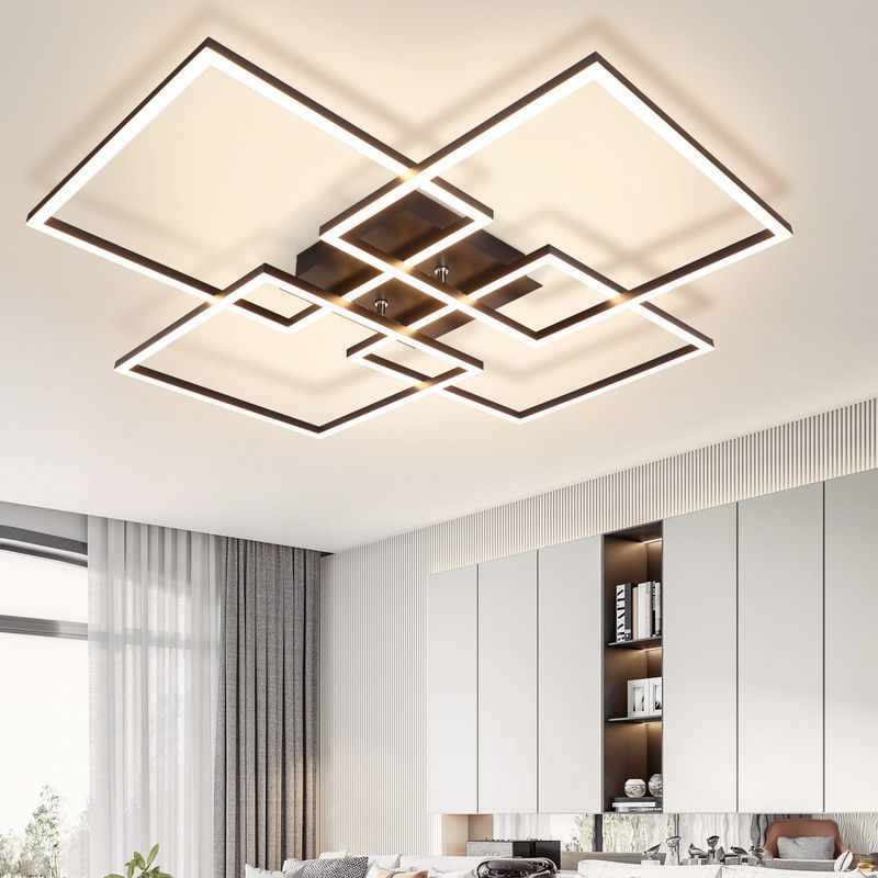 Deckenleuchte LED Deckenlampe 4 Flammig- Weiß Rahmen Schlafzimmerlampe Modern 32W 3000K Warmweiß Esszimmerlampe Rechteckig Design Für Küche Wohnzimmer_voghion.com