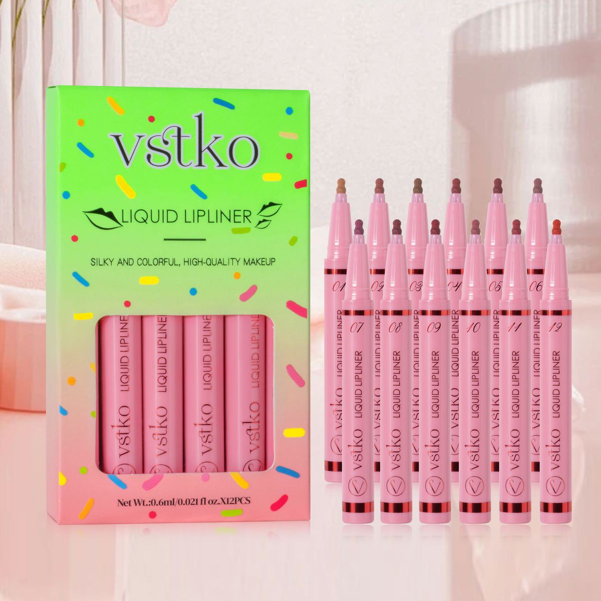 Set di matite labbra liquide VSTKO Gourd-Tip - Rossetto nude opaco, facile da applicare, impermeabile e a lunga tenuta_voghion.com