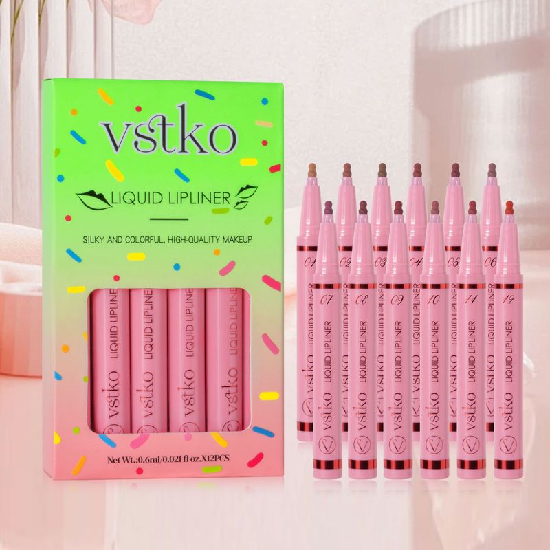 Coffret de crayons à lèvres liquides VSTKO Gourd-Tip - Rouges à lèvres nudes mats, faciles à appliquer, imperméables et longue tenue_voghion.com