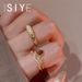 Anello aperto con pietra occhio di gatto in stile corte francese per donna, personalità alla moda, doppio strato di zircone_voghion.com