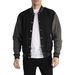 Men's Color-Block Baseball Jacket With Fleece Lining - Slim Fit Casual Sport Coat For Spring Fall Windproof Water-Resistant Polyester (Black/Gra)_voghion.com