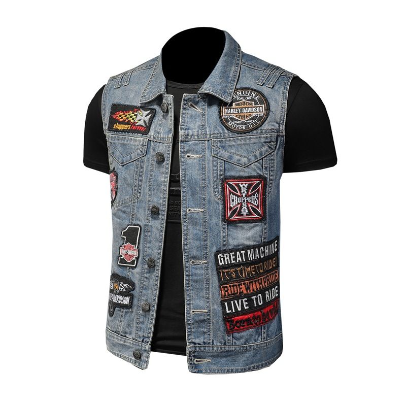 Herren Kleidung Motorrad Abzeichen Cowboy Clip Männer Reiten Ärmellose Weste_voghion.com