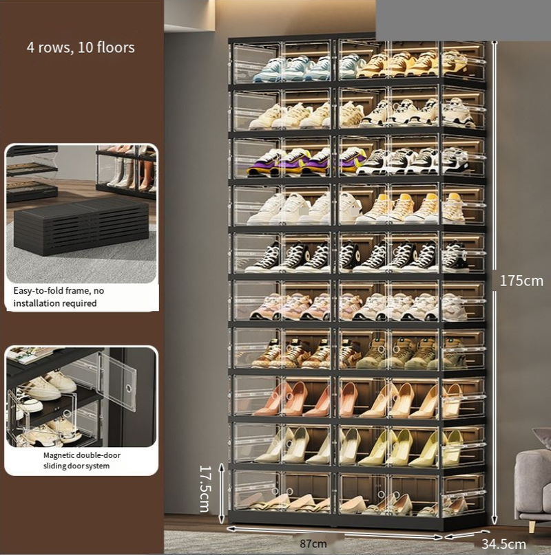 ​Foldable Shoe Organizer No Assembly Required Pull To Open Multi-Layer Large Capacity Shoe Storage Box Plastic Transparent Design_voghion.com