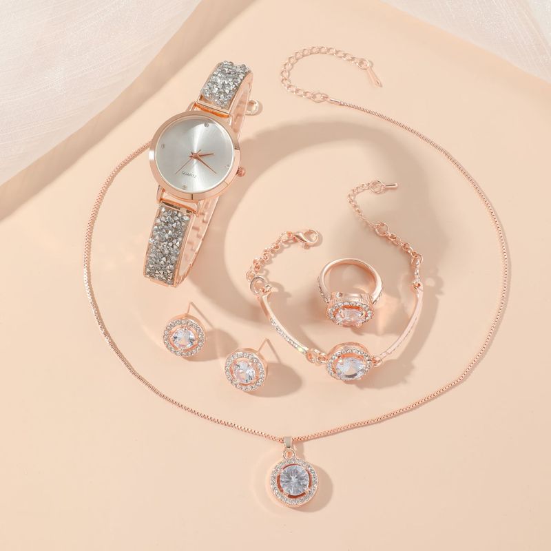 Diamond Steel Band Scale Ladies Quartz Watch Geometric Pattern Bracelet Set 5pcs/set_voghion.com