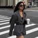 GraceChic Cross-Border European And American Style 2025 Autumn Loose Jacket Shorts Commuter Suit Set For Women_voghion.com