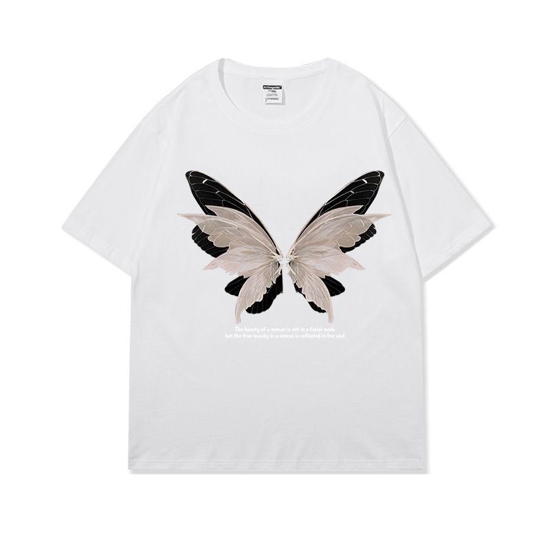 T-shirt American Ty Butterfly per uomo e donna con maniche corte e camicia ampia oversize in puro cotone_voghion.com