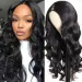 V Part Human Hair Brazilian Remy Hair Full Machine Made Wigs for Women Body Wave Natural Black 28 Inches_voghion.com