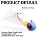 Confezione da 5 pezzi di esche artificiali con testa di piombo Big Eye Jig legate con piume e ami per la pesca a mosca_voghion.com