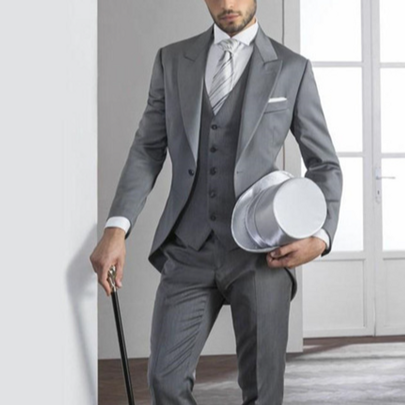 Terno masculino casual cinza de três peças, padrinho de casamento, terno para banquete_voghion.com