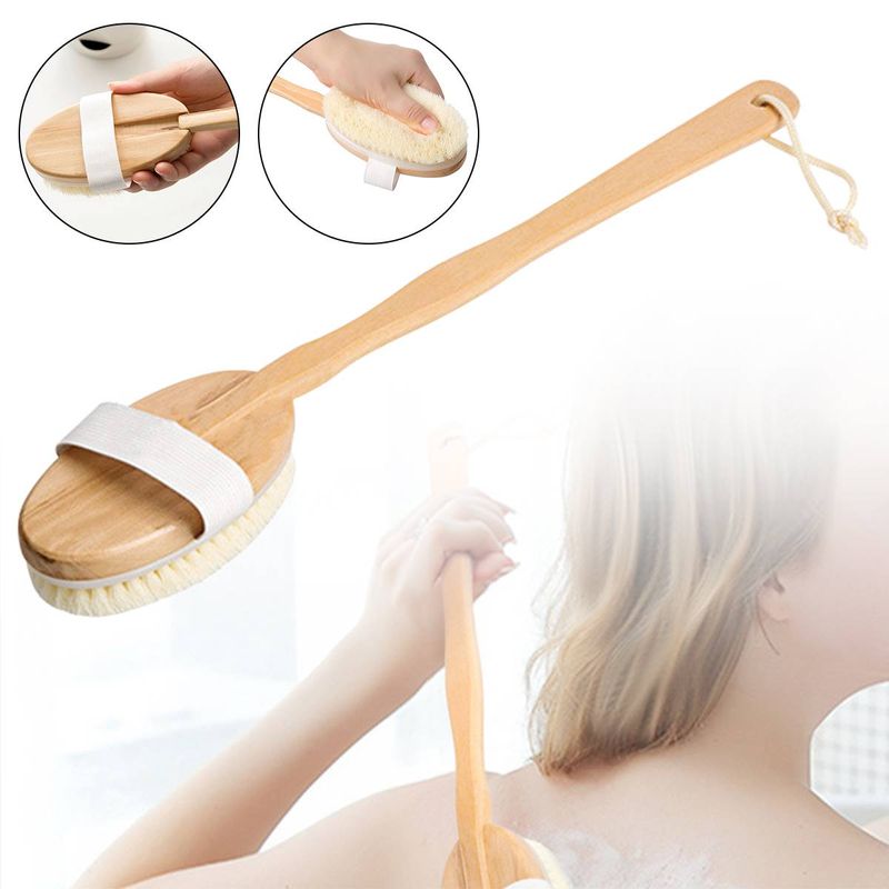 Badebürste aus Holz mit langem Griff und weichen Borsten für Rückenpeeling und Massage_voghion.com